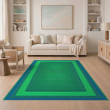Teal Blue Concentric Geometric Area Rug
