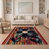 Vibrant Vinyl Records Multi-Color Geometric Rug