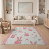 Adorable Pink Bunny Cartoon Area Rug