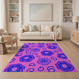 Whimsical Purple Flowers Pink Area Rug