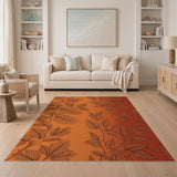 Burnt Orange Fern Leaf Area Rug