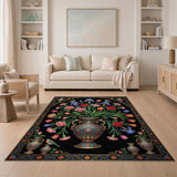 Ornate Persian Vase with Flowers and Birds Rug