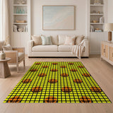 Playful Jack-o'-Lantern Grid Yellow Area Rug