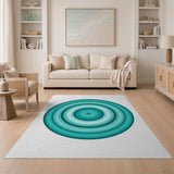 Teal Concentric Circles Round Area Rug