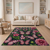Pink Butterfly Floral Garden Area Rug
