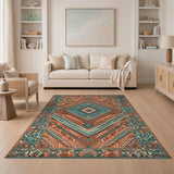 Teal Terracotta Geometric Southwestern Rug