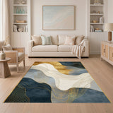 Navy Gold Wave Abstract Area Rug