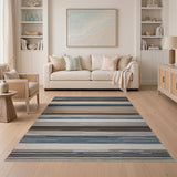 Modern Striped Area Rug in Grey, Blue Neutral Tones