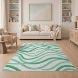 Green Wavy Lines Geometric Area Rug