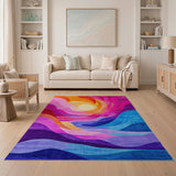 Vibrant Sunset Waves Abstract Area Rug