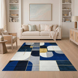 Blue Geometric Area Rug with Gold Accents