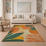 Vibrant Geometric Palm Frond Area Rug