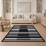 Black and White Geometric Modern Modern Black White Geometric Stripe Area Rug