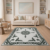 Black and White Ornate Black White Floral Mandala Rug