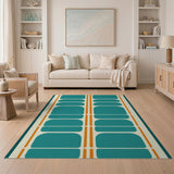 Teal Oval Grid Geometric Area Rug