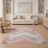 Pink Gray Chevron Zigzag Geometric Area Rug