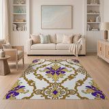 Purple Gold Ornate Floral Damask Rug