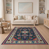Navy Persian Area Rug with Vibrant Multi-Color Motifs