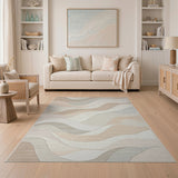 Abstract Area Beige and Neutral Abstract Wave Neutral Area Rug