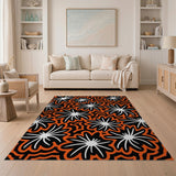 Bold Orange Black White Starflower Area Rug