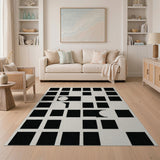 Abstract Cutout Black White Geometric Area Rug