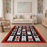 Bold Geometric Red Black White Area Rug