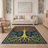 Golden Tree of Life with Fiery Leaves Navy Rug