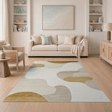 Organic Abstract Beige Area Rug with Wood Tones