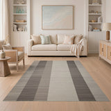 Beige Grey Vertical Striped Woven Area Rug