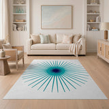 Teal Sunburst Radial Geometric Rug