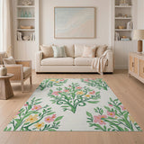 Pink Yellow Floral Vine Area Rug
