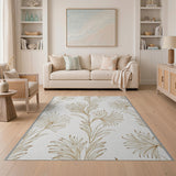 Elegant Tan Palm Leaf Line Art Area Rug