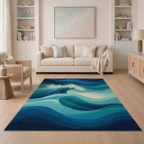 Abstract Area Cascading Ocean Waves Blue Teal Area Rug