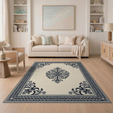 Elegant Black Floral Medallion Ivory Area Rug