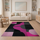 Multi-color and Patterns Bold Pink Black Geometric Modern Area Rug