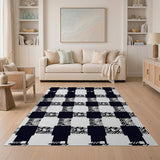 Bold Black White Geometric Plaid Area Rug
