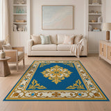 Navy Blue Traditional Persian Rug with Gold Ornate Border