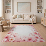 Blush Pink Cherry Blossom Border Area Rug