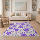 Whimsical Purple Cartoon Paw Print Area Rug