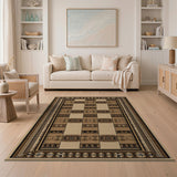 Brown Tan Heritage Tribal Geometric Rug