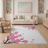 Floral Vintage Pink Pink Cherry Blossom Branch Area Rug