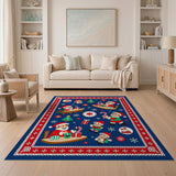 ODIKA Christmas Washable Area Rug - Festive Santa & Elves Low Pile Non-Slip Holiday Decor