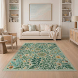 Lush Green Botanical Floral Area Rug
