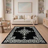 ODIKA Ornate Medallion Black Washable Area Rug - Low Pile & Non-Slip