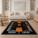 Basketball Court Geometric Orange Area Rug