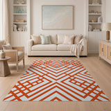 Vibrant Orange Crisscross Geometric Rug