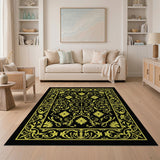 Gold and Silver Ornate Black Gold Floral Vintage Area Rug