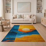 Bold Sunset Peaks Abstract Area Rug in Blue Orange