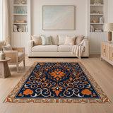 Navy Blue and Burnt Orange Traditional Persian Area Rug