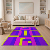 Vibrant Geometric Rug in Purple Pink Yellow Blue